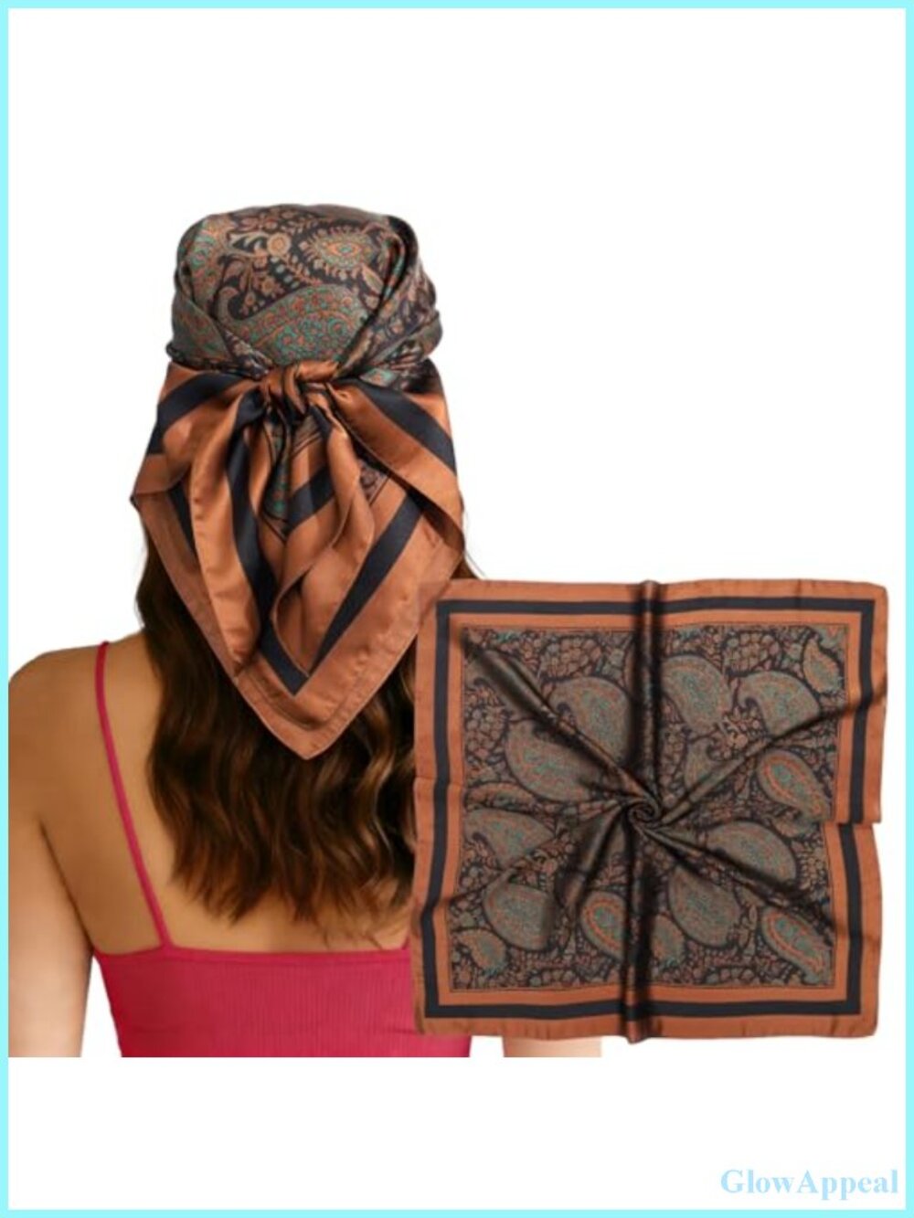 27.5" Square Satin Hair Scarf Silk Neck Wrap for Women (Paisley)